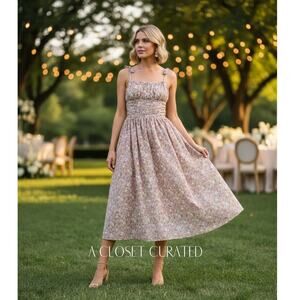 MDS Stripes Cami Floral Cotton Poplin Midi Dress 8 Pink NWT